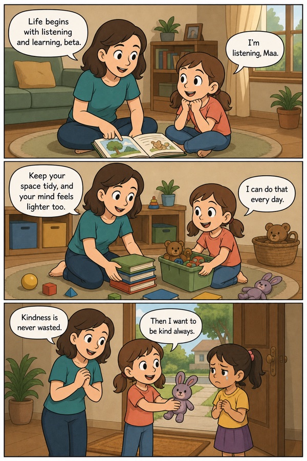 Page 1 of Mom Daughter Bonding — story time, tidying up, and a kind gift